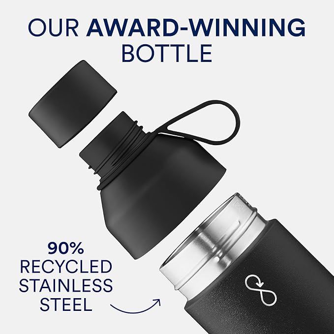 Ocean Bottle - Recycled Stainless Steel Drinks Reusable Water Bottle - Eco-Friendly & Reusable - Obsidian Black - 17 oz