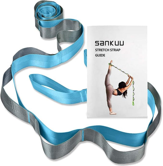 SANKUU Yoga Straps Stretching Strap with 12 Loops Workout Poster, Straps for Stretching Physical Therapy Equipment Long Stretch Out Bands for Exercise, Pilates and Gymnastics for Women Men-FlexoryFit