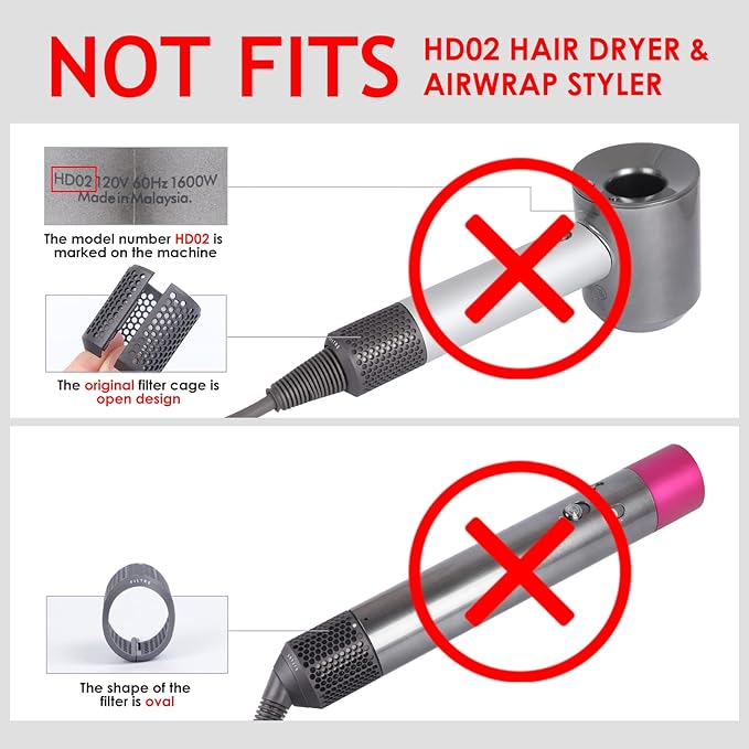 Upgraded Hair Dryer Filter Replacement for Dyson Supersonic HD01 HD03 HD08 Hair Dryer Attachment, Hair Dryer Outer Filter Repair Accessories with Filter Cleaning Brush(Metallic Gray)