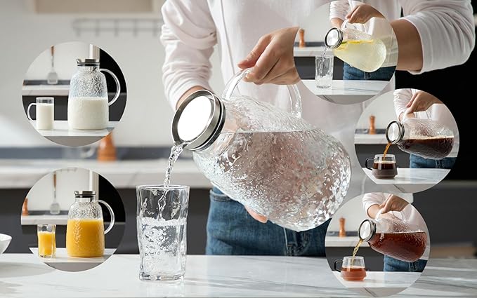 Purefold Glass Pitcher, 110 oz Water Large Pitcher with Lid, Heat Resistant Borosilicate Jug for Iced Tea, Juice, Milk, Cold or Hot Beveragesr Easy Clean