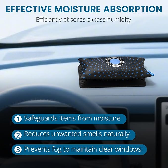 500g × 2 [2.2 lb] Rechargeable Car Dehumidifier Bag, Microwave Fast Reactivation Large Desiccant Packs for Storage Gun Safe Car Bathroom, Silica Gel Moisture Absorber for Camera and Valuables