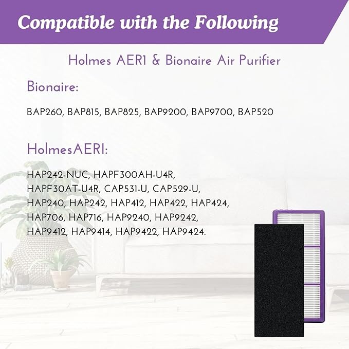 Nispira HAPF300AP AER1 Performance Plus Filters for Holmes HAPF30AT Air Purifier HAP242-NUC HAPF300AP-U4 2 HEPA Replacement 4 Carbon Pre Filter Replacement