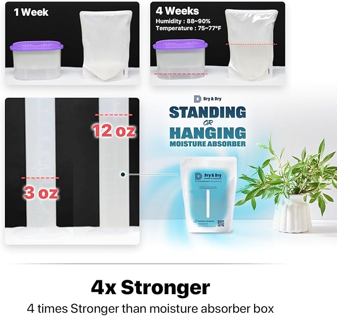 Dry & Dry 24 Packs Standing Moisture Absorbers to Control Excess Moisture for Basements, Closets, Bathrooms, Laundry Rooms - Moisture Absorbers Moisture Absorbers