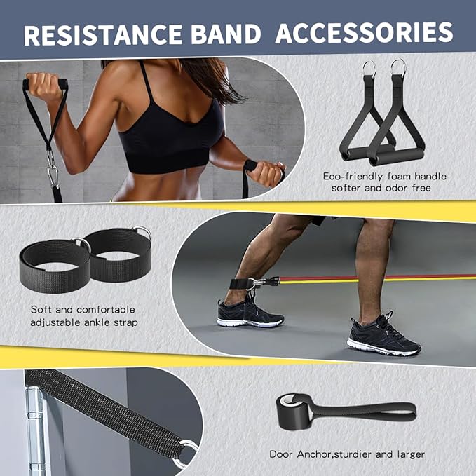 WHATAFIT Resistance Bands, Exercise Bands，Resistance Bands for Working Out, Work Out Bands with Handles for Men and Women Fitness, Strength Training Home Gym Equipment-FlexoryFit