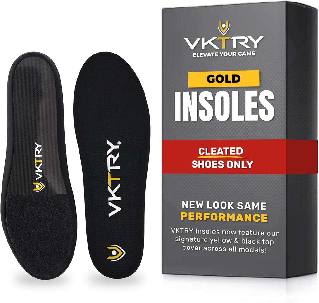 VKTRY Gold for Cleated Shoes - Carbon Fiber Performance Insoles - Customized Inserts for Football, Baseball, Lacrosse & More| Run Fast, Jump High, Support Recovery, US M10-10.5, W12-12.5, <120lb