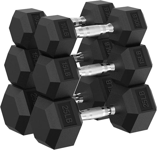PAPABABE Hex Dumbbell Set, 45-135 lb Rubber Encased Home Gym Dumbbells, Weights Dumbbells Set for Women & Men, Hand Weight with Anti-Slip Grip-FlexoryFit