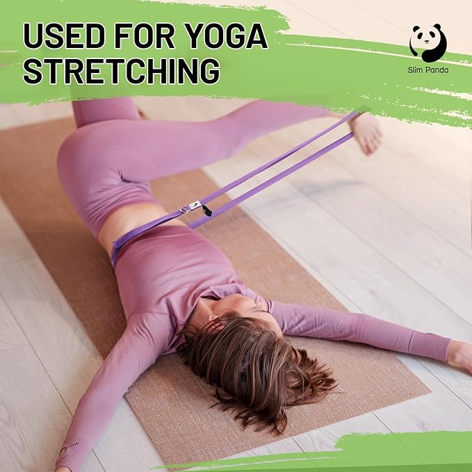 Slim Panda Yoga Strap for Stretching,Cotton Yoga Strap with Adjustable D-Ring Buckle,Non-Elastic Yoga Belt for Pilates,Gym Workouts,Physical Therapy,Improve Flexibility-FlexoryFit