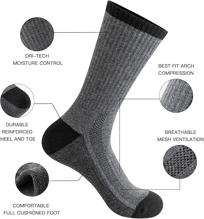 JOYNÉE 8 Pairs Mens Breathable Athletic Crew Socks Arch Support Cushioned Socks for Hiking Sports Running,Sock Size:10-13-FlexoryFit