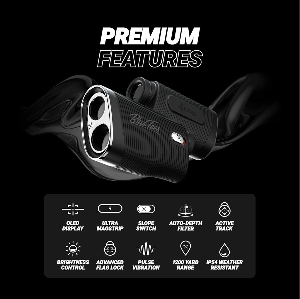 Blue Tees Golf Series 4 ULTRA Golf Rangefinder with Slope Switch, 1200 Yards, OLED Display 6X Magnification Laser Rangefinder, Slope Measurement, Magnetic Strip, Flag Pole Locking with Pulse Vibration