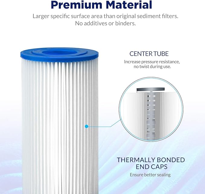 Membrane Solutions 5 Micron Pleated Polyester Sediment Water Filter 10"x2.5" Replacement Cartridge Universal Whole House Pre-Filter Compatible with W50PE, WFPFC3002, SPC-25-1050, FM-50-975 - 4 Pack