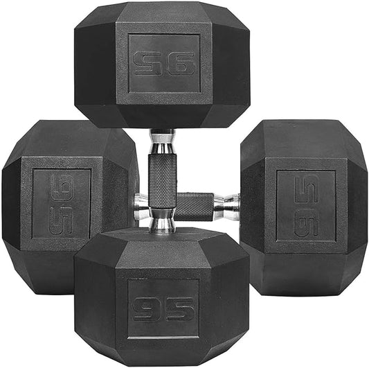 WF Athletic Supply Rubber Encased Hex Dumbbells with Rubber Grip Contoured Handle for Muscle Toning, Strength Building & Full Body Workout-FlexoryFit