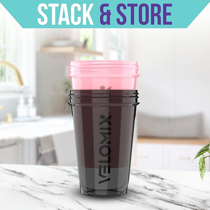 '-2 Pack- 20 oz Protein Shaker Bottles for Protein Mixes - 2x Wire Whisk | Leak Proof Shaker Cups for Protein Shakes and Pre Workout | Protein Shaker Bottle Pack | Protein Mixer Cup (Pink&Black)-FlexoryFit