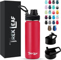 Travel Water Bottle with 3 Lids (Spout, Straw, Flip) Leak Proof, Quality, Vacuum Insulated, Stainless Steel (Red, 18 oz)