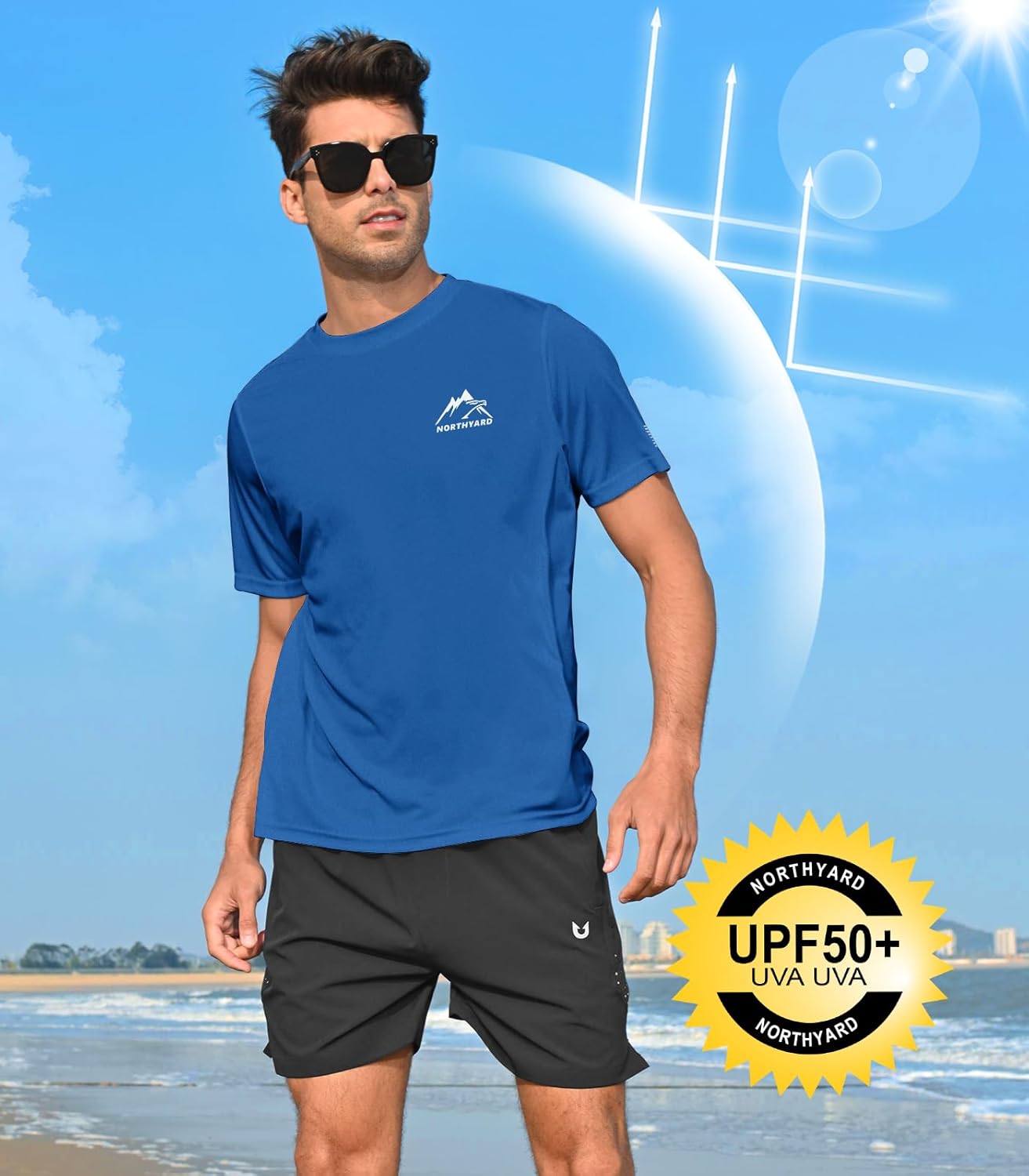 NORTHYARD Men's UPF 50+ Sun Protection Shirts Swim SPF UV Quick Dry Short Sleeve T-Shirts for Athletic Fishing Rash Guard