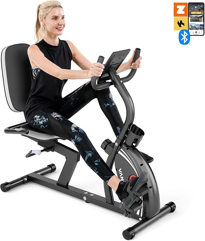 VANSWE Recumbent Exercise Bike for Adults Seniors - Recumbent Bikes for Home with Magnetic Resistance, Bluetooth and App Connectivity, Pulse Sensor-FlexoryFit