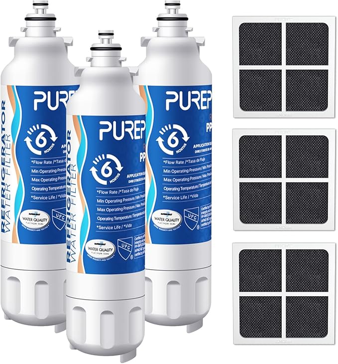 PUREPLUS LT800P NSF/ANSI 53&42 Certified Replacement for LG ADQ73613401, Kenmore 469490, 9490, ADQ73613402, ADQ736134, LSXS26326S LMXC23746S, LT120F, Refrigerator Water and Air Filter Combo, 3Pack