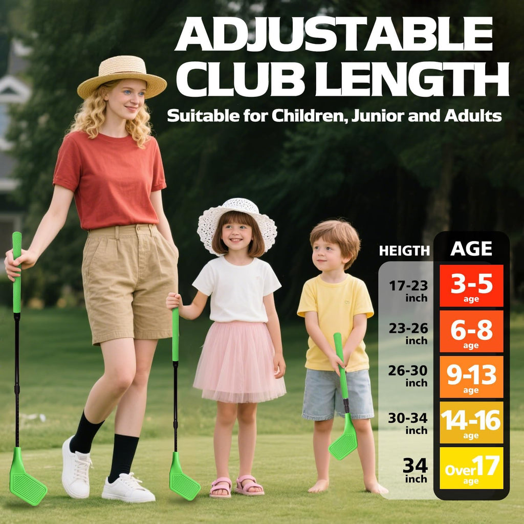 Kids Golf Club Set, Adjustable Backyard Outdoor Indoor Golf Clubs with Oversized Club Heads for Kids, Juniors, and Family Play Golf Game in Grass, Parks, Yards (Green)