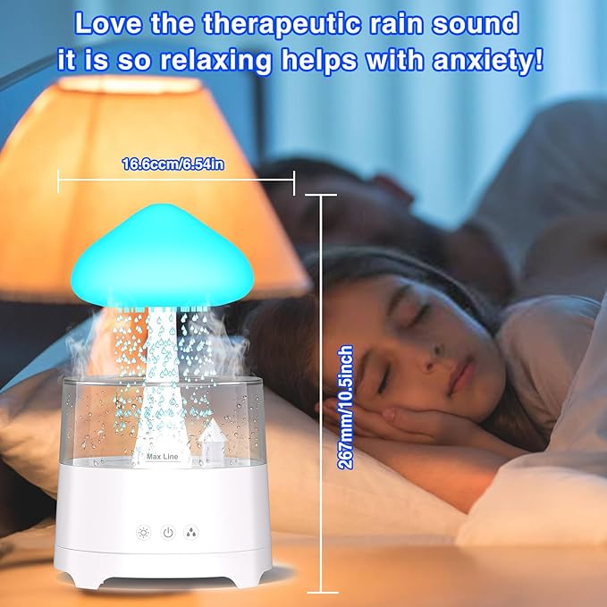 Diffuserlove Rain Diffuser Cloud Humidifier 450ML Diffuser Water Drip Waterfall Lamp Mushroom Humidifier