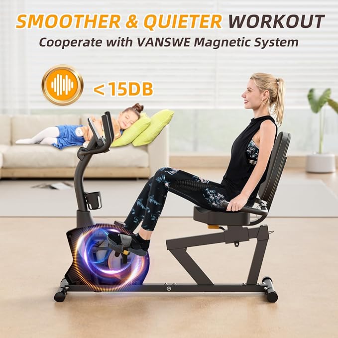 VANSWE Recumbent Exercise Bike, Recumbent Stationary Bikes for Home 400 LBS Weight Capacity, Exercise Bike for Home Seniors with Smart App and Bluetooth Connectivity, LED Display, Pulse Handle-FlexoryFit