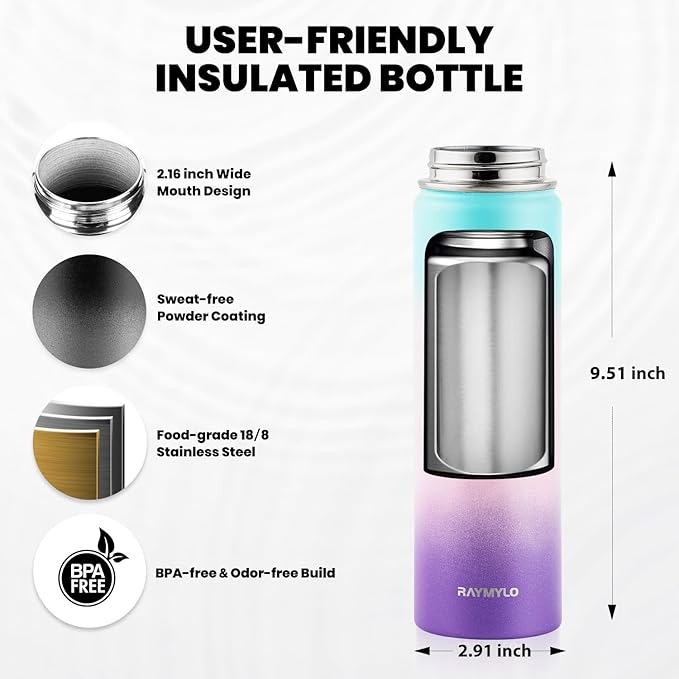 Insulated Water Bottle 20 oz, Triple Wall Vacuum Stainless Steel (Cold for 48 Hrs), Leak Proof & Non-BPA, Kids Water Bottle Jug for School with Straw Spout Lids, Hydrangea-FlexoryFit