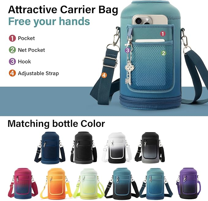 1 Gallon Water Bottle Insulated | Thickened Stainless Steel Vacuum Metal Water Jug | Portable Sports Large for Gym and Hiking with Straw, Carrier Bag, Handle Strap | BPA-Free 128 oz-FlexoryFit