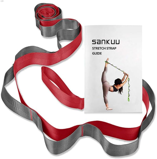 SANKUU Yoga Straps Stretching Strap with 12 Loops Workout Poster, Straps for Stretching Physical Therapy Equipment Long Stretch Out Bands for Exercise, Pilates and Gymnastics for Women Men-FlexoryFit