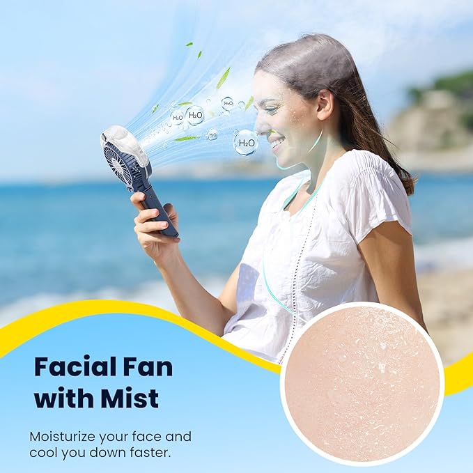 HandFan Upgraded Portable Handheld Misting Fan, Rechargeable Personal Mister Fan, Spray Water Mist Fans, Foldable Mini Cooling Hand Fans for Summer Beach Travel Concerts, Gifts for Women(Royal Blue)
