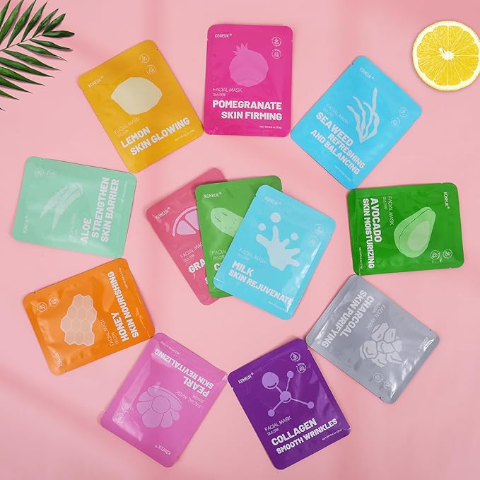 12 Pack Collagen Hydrating Face Masks Skincare, Sheet Face Mask for All Skin Types, Facial Masks Set for Women Skin Care, Face Mask Bulk Spa Gifts for Women-FlexoryFit