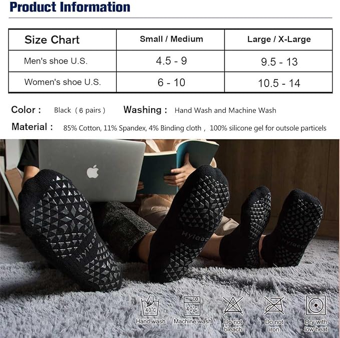 Hylaea Unisex Non Slip Socks with Grip for Yoga, Hospital, Pilates, Barre | Ankle, Cushioned-FlexoryFit