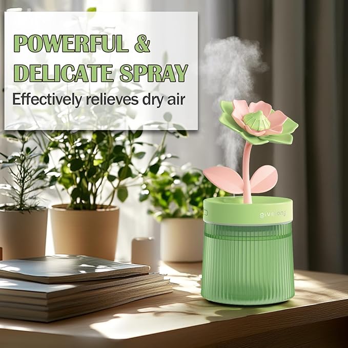 Cute Mini Humidifier 320mL Cool Mist Humidifie mute with 2 Mist Modes,for Home/Nursery/Office,Portable Mini Air Moisturizer,rechargeable mini humidifier(Gardenia green)