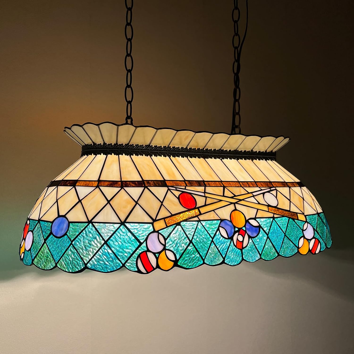 Capulina Tiffany Pool Table Light Pendant Light Fixture 3 Light Amber Green Style Stained Glass Chandelier for Billiard Room Kitchen Island Dining Room