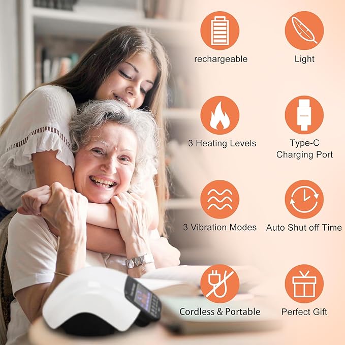 Knee Massager, Cordless Massager with Heat and Compression LED Screen Wearable Infrared Vibration Rechargeable Electronic Massage for Joint Pain Injury Swelling Stiffness, 1.0 Count-FlexoryFit