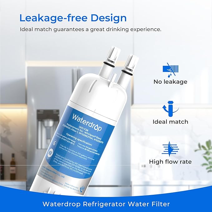 Waterdrop EDR1RXD1 Replacement for Everydrop® Filter 1, Whirlpool® W10295370A, EDR1RXD1B, P8RFWB2L, P4RFWB, WD-F38, Kenmore® 46-9081, 46-9930 Refrigerator Water Filter, 2 Pack