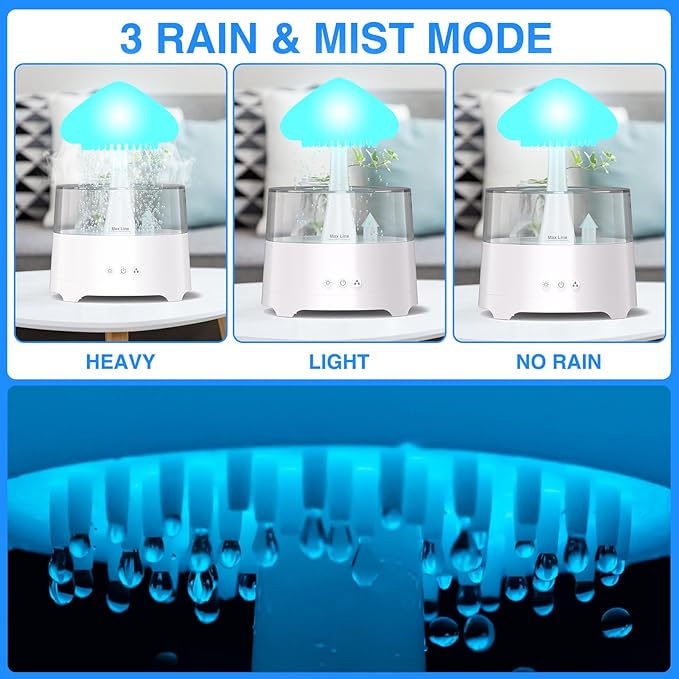 Diffuserlove Rain Diffuser Cloud Humidifier 450ML Diffuser Water Drip Waterfall Lamp Mushroom Humidifier