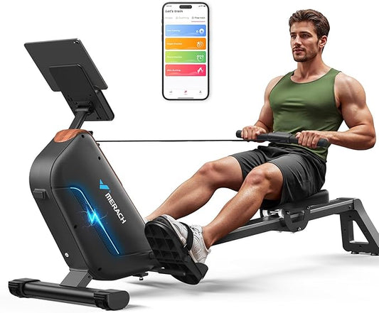 MERACH Rowing Machines for Home, Powerful Electromagnetic Row Machine with 51.2" Extended Rail, 16-Level Handle Resistance Adjustment Rower, 350 LBS Load Capacity, Ergonomic Comfort Seat, Easy Storage-FlexoryFit