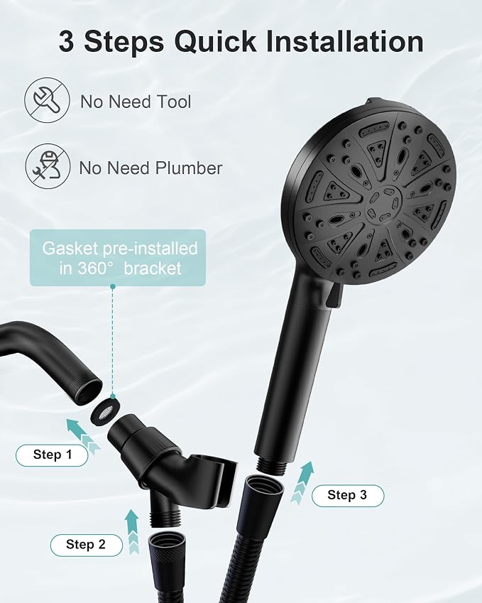 Filtered Handheld Shower Head, 9 Spray Modes High Pressure, 5 Replacement - Image 8