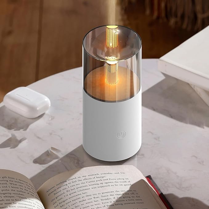 Essential Oil Diffuser Mini Portable Car USB Diffuser Humidifier with Candlelight Ambiance, Ultra Quiet Work for Office, Bedroom, Car Diffuser (White)