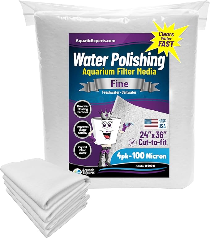 Aquatic Experts Aquarium Polishing Filter Pad, Water Polishing Pad for Aquarium Filters, Filter Floss for Fish Tank Filters, (100 Micron, 24" x 36" - 4 Pack)