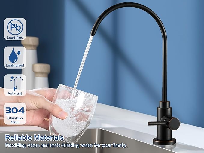 Water Filter Faucet, VMASSTONE Reverse Osmosis Faucet Fits Most RO Units or Water Filtration System in Non-Air Gap, Lead-Free Stainless Steel Drinking Water Faucet for Bar Kitchen Sink, RV (DM001 ORB)