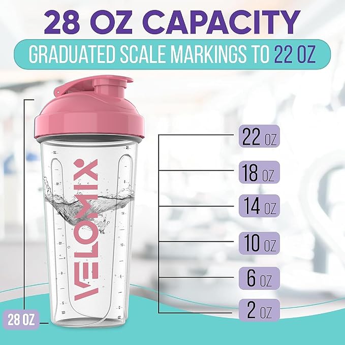 '-2 Pack- 28 oz Protein Shaker Bottles for Protein Mixes - 2x Wire Whisk | Leak Proof Shaker Cups for Protein Shakes | Protein Shaker Bottle Pack (Pink/Transparent)-FlexoryFit