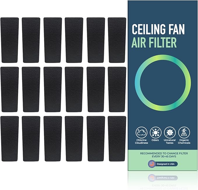 JJI Ceiling Fan Air Filter - Activated Charcoal Ceiling Fan Filters for Pets - Ceiling Fan Blades Shape Design - Easily Sticks on Ceiling Fan Blade Top (18Pack)
