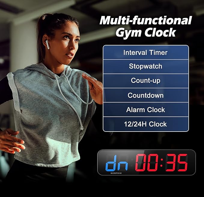 15.2" Gym Timer, App & Remote Control, Customizable LED Colors, Workout Interval Timer Stopwatch Countdown Large Digital Wall Clock for Home Gym-FlexoryFit