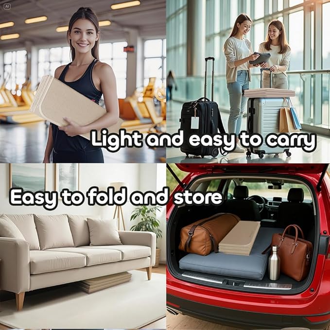 Foldable Yoga Mat 12mm Extra Thick Joint Protection,Portable Design for Travel/Pilates/Board/Camping,Environmental Sports Mat Non-Slip Gym Mat,Odorless POE Material-FlexoryFit