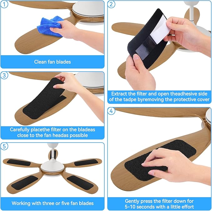 Ceiling Fan Air Filter -10 Pack Activated Coconut Shell Carbon Filter Rounded rectangle Unscented Universal Easy-Stick Ceiling Fan Blade Filters for Home Bedroom Living Room Office