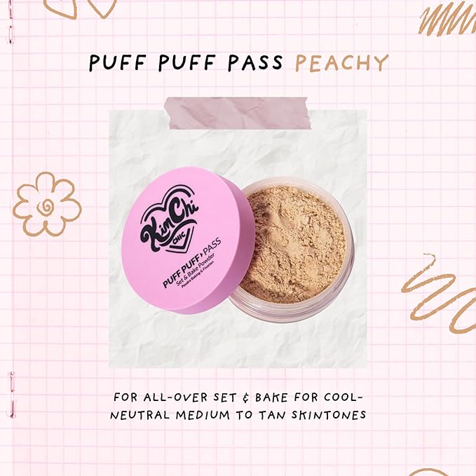 Kimchi Chic Beauty Puff Puff Pass Set and Bake Setting Powder for Makeup, Extra Fluffy Loose Face Powder Poof, Soft Natural Face Makeup for Uneven Skin Tone, 04 Peachy-FlexoryFit