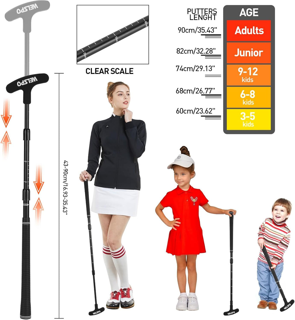 WELSPO Golf Putters for Men and Women Two-Way Kids Putter Mini Golf Putter with 2 Golf Putters, 4 Golf Balls for Right or Left Handed, Adjustable Length Golf Putter for Children, Teenagers and Adults