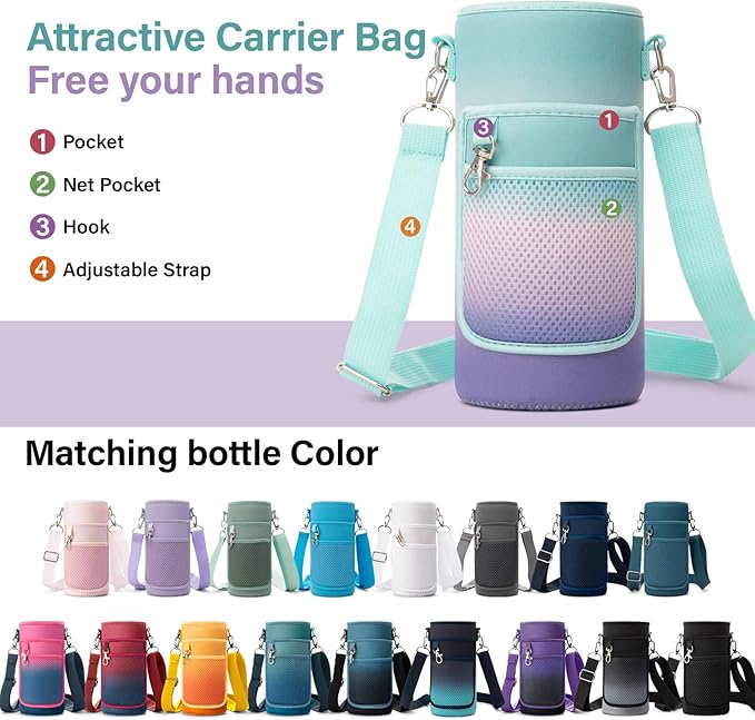 Insulated Water Bottle | Thickened Stainless Steel Vacuum Metal | Portable Sports Water Jug for Gym and Hiking with Straw, Carrier Bag, Handle Strap | BPA-Free 32 oz-FlexoryFit