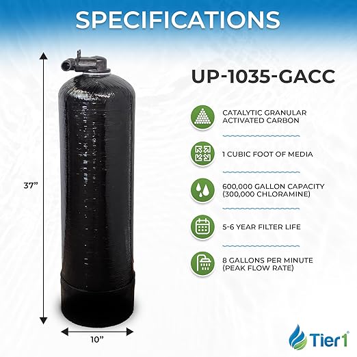 Tier1 Whole House Chloramine Filter | 600,000 Gallon Capacity, 5-6 Year Life | Pre-Filled Carbon Tank with 1 Cubic Foot of Premium Catalytic Granular Activated Carbon | Home Water Filtration System
