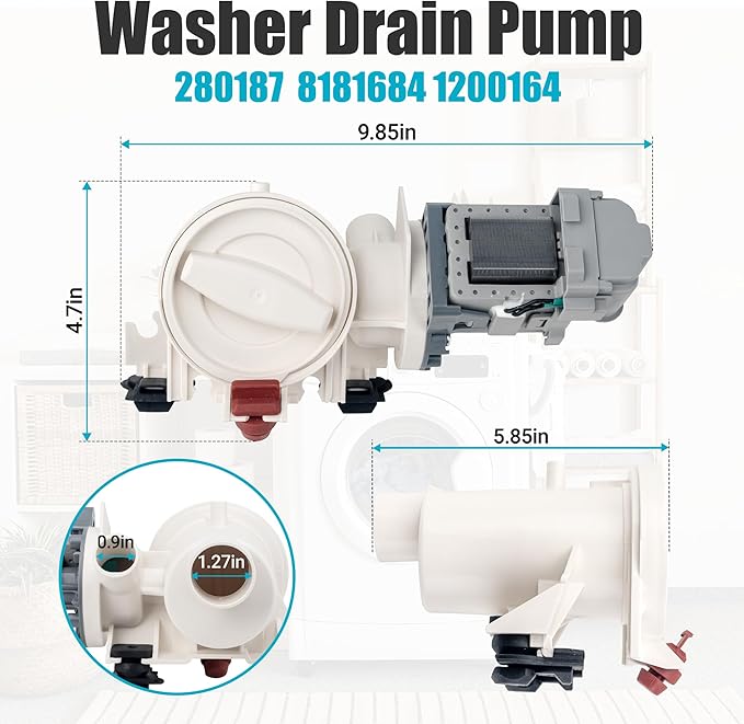 Upgrade Durable 280187 8181684 Front Load Clothes Washer Drain Pump Filter Assembly 1200164, Fit for Whirl-pool Duet, May-tag Epic, Ken-more HE Front Load Washers, 120V 60Hz 0.70W 0.95A By Fetechmate