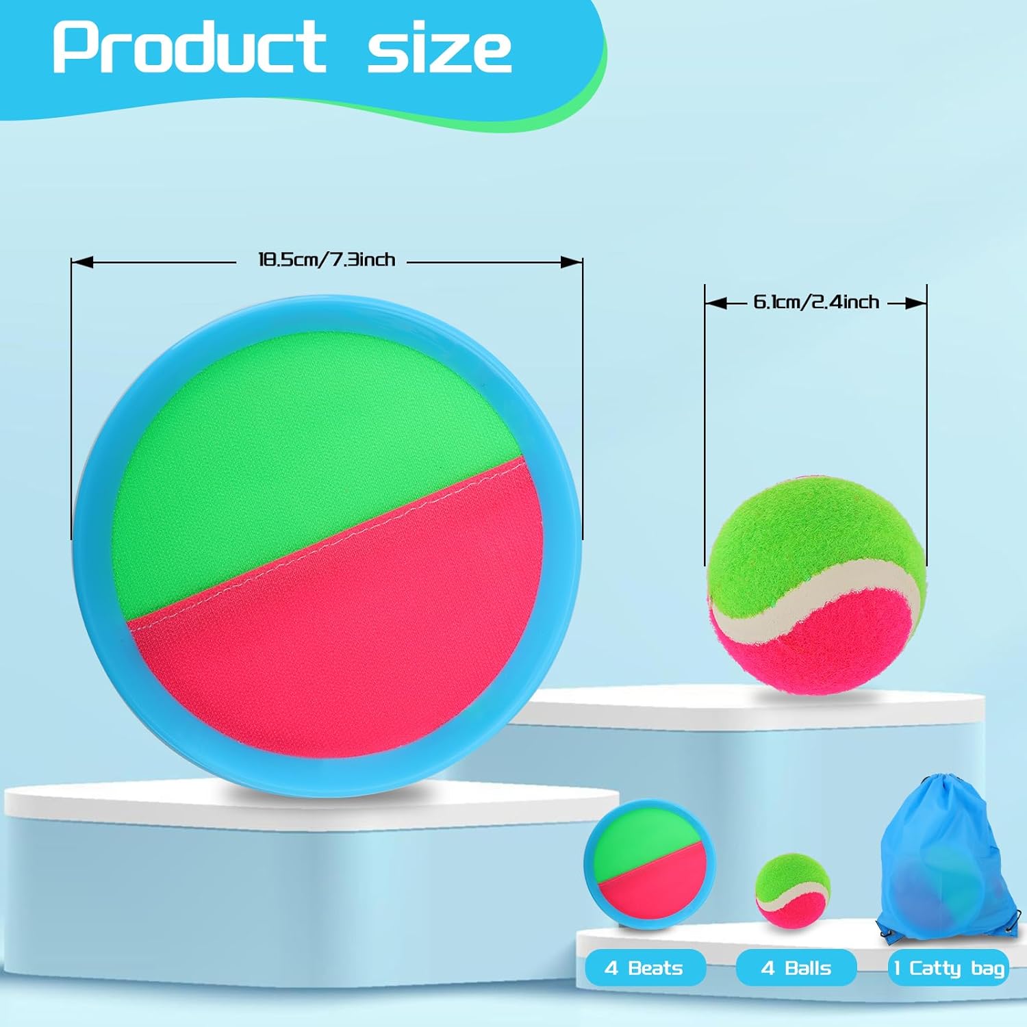 Toss and Catch Game Ball Set, 4 Rackets and 4 Balls, Outdoor Play Set, Games for Kids, Outdoor Toys, Beach Toys, Games, Catch Games and Beach Play Toy，Sets for Kids/Adults/Families